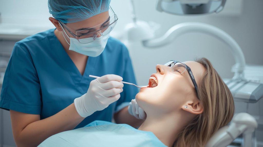 Essential Oral Health Tips for a Healthy Smile in Mequon dentist doing patient teeth both have eye covers 1